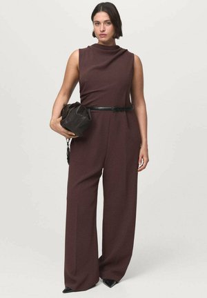 LONG WITH DRAPED NECK AND BELT - Jumpsuit - chocolate