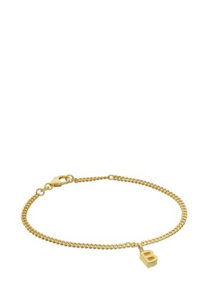 Goldkette mit einem kleinen Anhänger in Form des Buchstabens "B" und einem Karabinerverschluss.