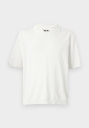 Valge lühikeste varrukatega kootud polo särk pehme krae ja V-kaelusega brändilt Only & Sons.