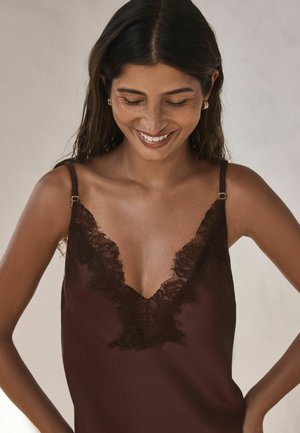 Next, REGULAR FIT - LACE DETAIL SATIN SLIP - Nightie - chocolate brown
