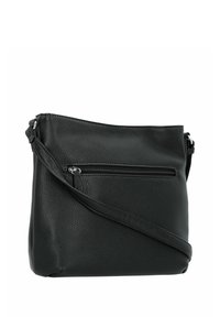 Borsa a tracolla in pelle nera con superficie texturizzata, tasca con zip sul fronte e tracolla regolabile. Design compatto e versatile.
