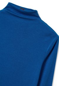 Blue turtleneck shirt made of soft cotton fabric. Features long sleeves and a fitted design, with a smooth texture and minimalistic style.