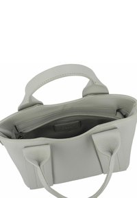Sac à main en cuir gris avec une surface texturée, deux poignées courtes et une poche intérieure zippée. Présente une forme arrondie et un aspect doux.