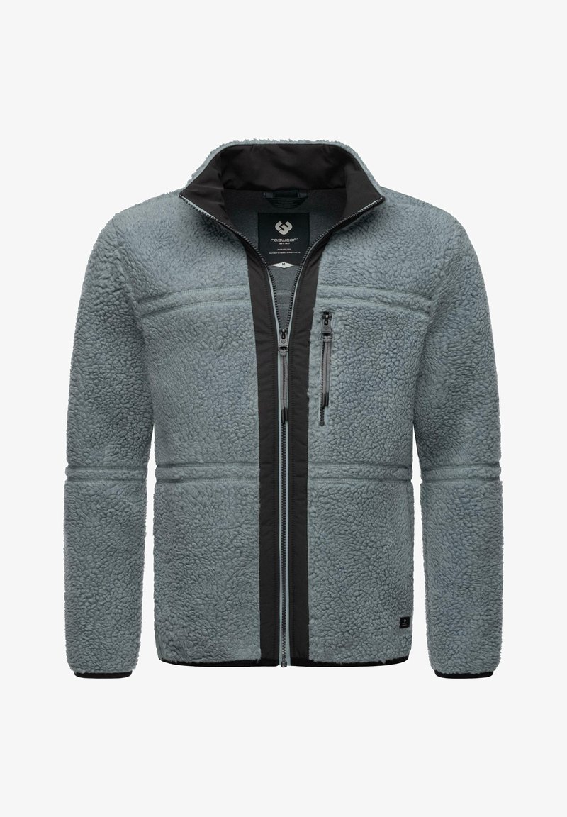 Heleka valgehall fliisjakki tekstureeritud viimistlusega. Omab musta tõmbluku ja voodri, kahte rinnataskut ning kõrget kraed.