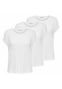 Three white T-shirts with rolled short sleeves, made of soft cotton fabric, featuring a round neckline and a relaxed fit.