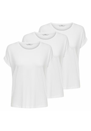 Three white T-shirts with rolled short sleeves, made of soft cotton fabric, featuring a round neckline and a relaxed fit.
