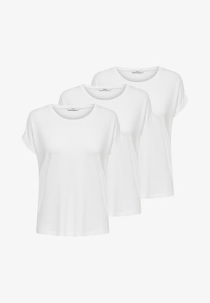 Tre T-shirt bianche con maniche corte arrotolate, realizzate in morbido tessuto di cotone, con scollatura rotonda e una vestibilità comoda.