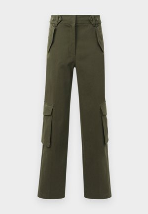 Pantaloni cargo verde oliva realizzati in cotone, con un design a gamba dritta, due tasche laterali e due tasche cargo su ogni gamba.