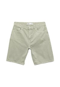 Hellegrüne Baumwollshorts mit geradem Schnitt, fünf Taschen, Knopfverschluss und subtilen Nähdetails.