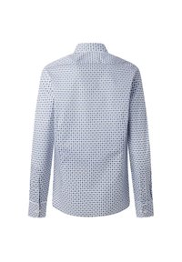 Koszula z długim rękawem w jasnoniebieskim kolorze, z wzorem w kratkę i granatowymi akcentami. Wykonana z bawełny, z klasycznym kołnierzykiem i mankietami na guziki.