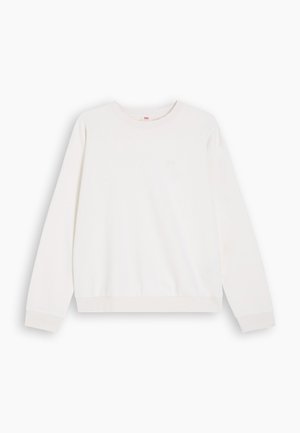 Felpa bianca a girocollo con maniche lunghe e polsini a coste. Realizzata in tessuto morbido, presenta un piccolo logo sul petto. Design minimalista.
