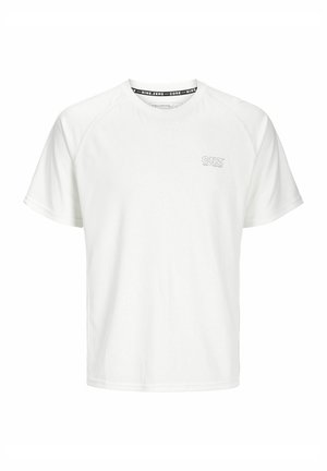 Camiseta blanca de manga corta hecha de una tela de textura suave. Presenta un cuello redondo y un pequeño logotipo "CNZ" en el frontal.