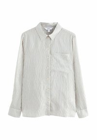 Langärmliges Hemd in Creme mit schmalen blauen Streifen. Mit Kragen, Knopfverschluss und einer einzelnen Brusttasche. Aus Baumwollstoff.