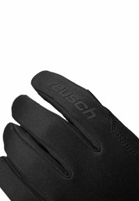 Black fabric gloves with a fitted design, featuring a textured surface and the brand name "Reusch" printed on the back.