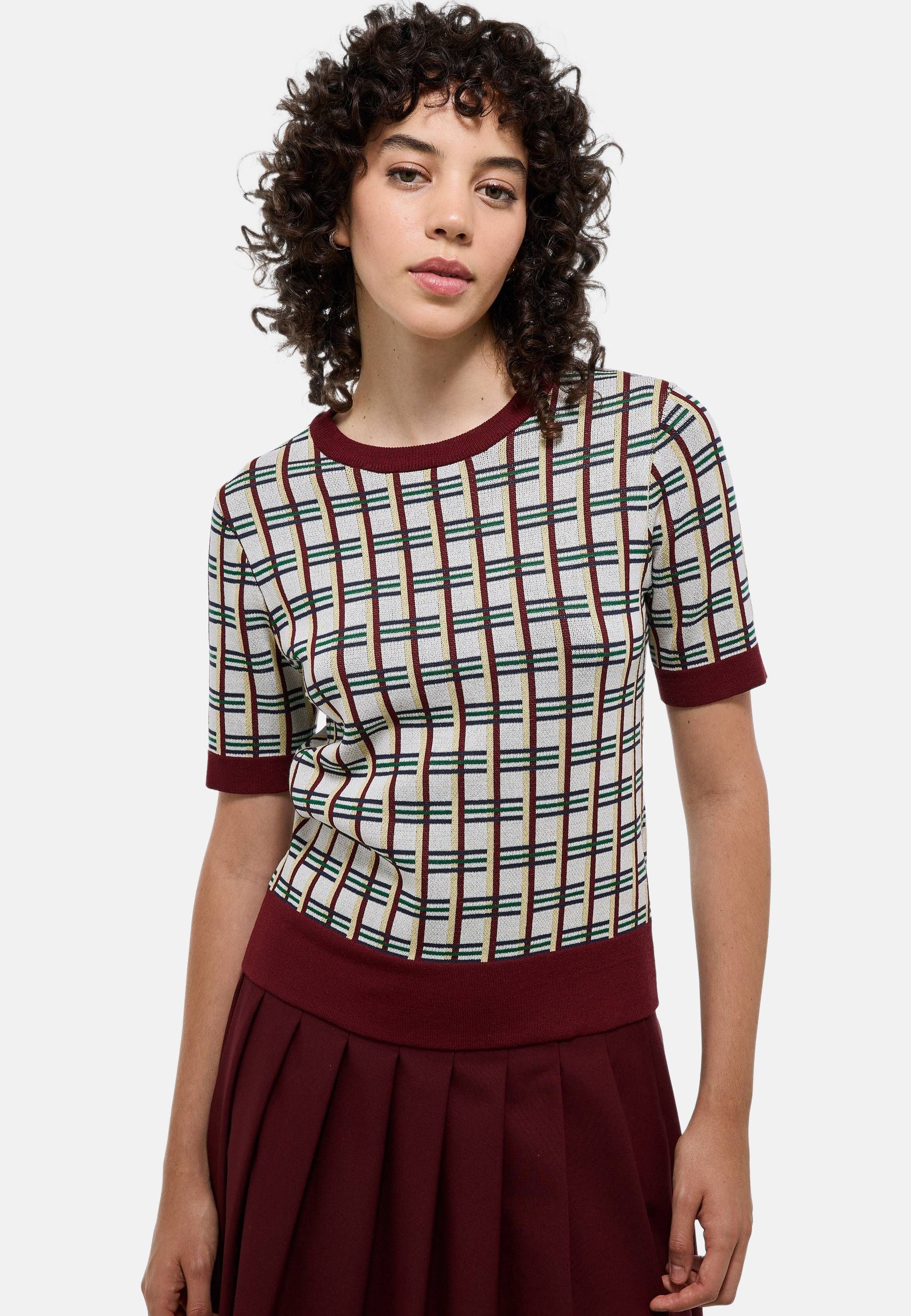 Haut Top T-shirt Monoprix Taille 42 - Manches Courtes, Couleur Mauve Rose, Motif Pois, Occasion Très Bon état