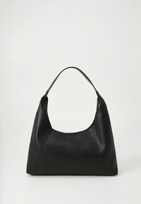 Fekete bőr hobo táska lekerekített fogantyúval, sima felülettel és minimalistán kialakítva. Finom varrási részletekkel és tágas belső térrel rendelkezik.