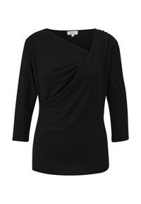 Zwart dames top met lange mouwen, wikkellook aan de voorkant en een ronde halslijn. Zachte stof en gewone pasvorm.