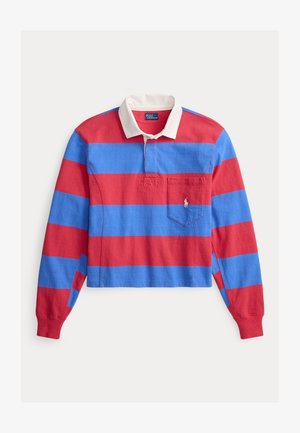Μακρυμάνικο μπλουζάκι πόλο με κόκκινες και μπλε ρίγες και λευκό γιακά, με τσέπη στο αριστερό στήθος και κεντημένη λεπτομέρεια λογότυπου. Υλικό από βαμβάκι.