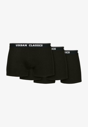 Czarne bawełniane bokserki w zestawie trzech sztuk. Wyróżniają się elastycznym paskiem w talii z białym logo "URBAN CLASSICS". Gładka tekstura i dopasowany krój.