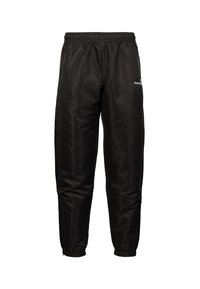 Zwarte gewatteerde joggerbroek met elastische taille, enkelboorden en zijzakken. Gemaakt van een gladde, lichte stof. Voorzien van een logo aan de voorkant.