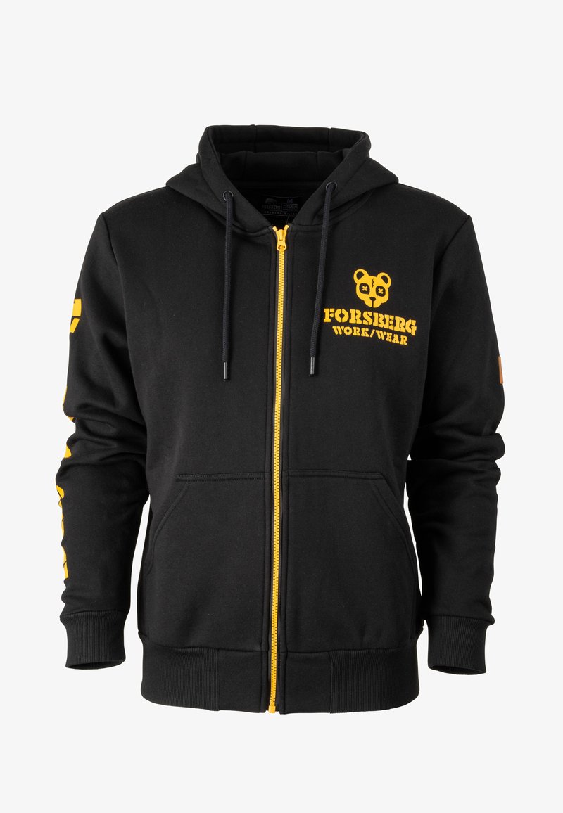 Felpa nera con zip realizzata in un mix di cotone, con testo giallo e logo di panda, tasche a marsupio e polsini e orlo a costine.