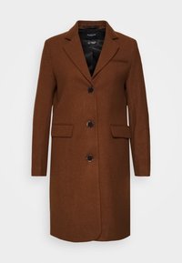 Brun frakke lavet af uldblanding, med en notched lapel, tre knapper, to frontlommer og lange ærmer. Glat tekstur med en skræddersyet pasform.