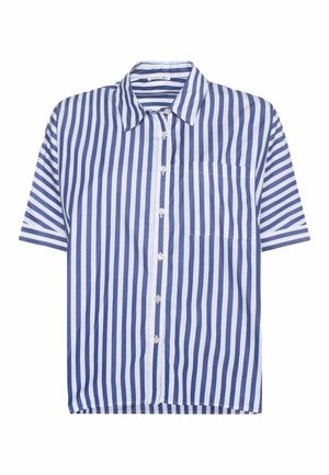 Koszula na krótki rękaw z niebiesko-białymi pionowymi paskami, z jedną kieszonką na piersi oraz standardowym kołnierzykiem. Materiał bawełniany.