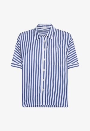 Koszula na krótki rękaw z niebiesko-białymi pionowymi paskami, z jedną kieszonką na piersi oraz standardowym kołnierzykiem. Materiał bawełniany.