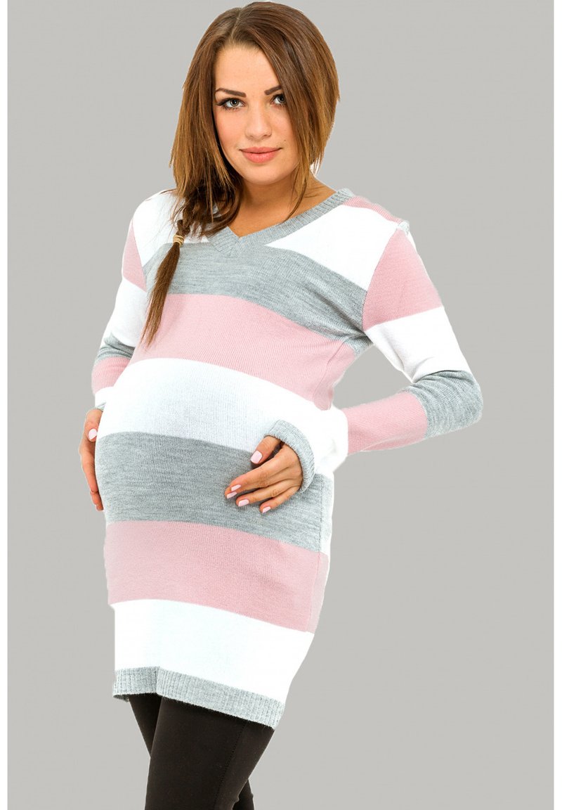 Happy Mama STRETCHY WARM STRIPES Jumper dress baby pink/light pink