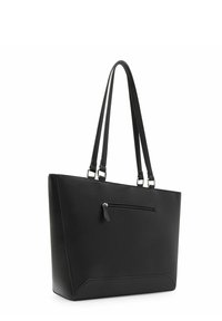 Borsa a tracolla nera realizzata in pelle texturizzata, con due lunghe cinghie, una tasca frontale con zip e una forma rettangolare strutturata.