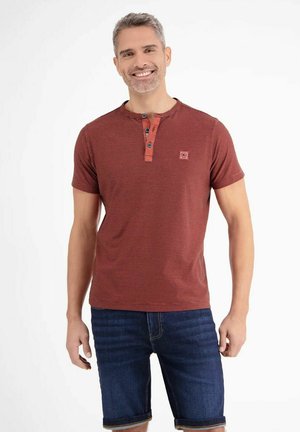 HENLEY MIT SERAFINOKRAGEN - T-Shirt print - terra