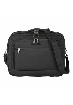 Bolsa rectangular negra para portátil con varios compartimentos con cremallera y una correa de hombro ajustable con acolchado.