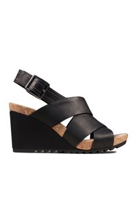 Clarks FLEX SAND - Wedge sandals - schwarzes leder