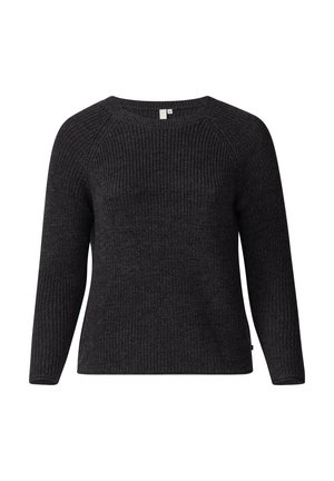 Dunkelgrauer Strickpullover mit Rundhalsausschnitt, langen Raglanärmeln und gerippter Textur. Verfügt über einen geraden Saum und minimale Markenkennzeichnung.