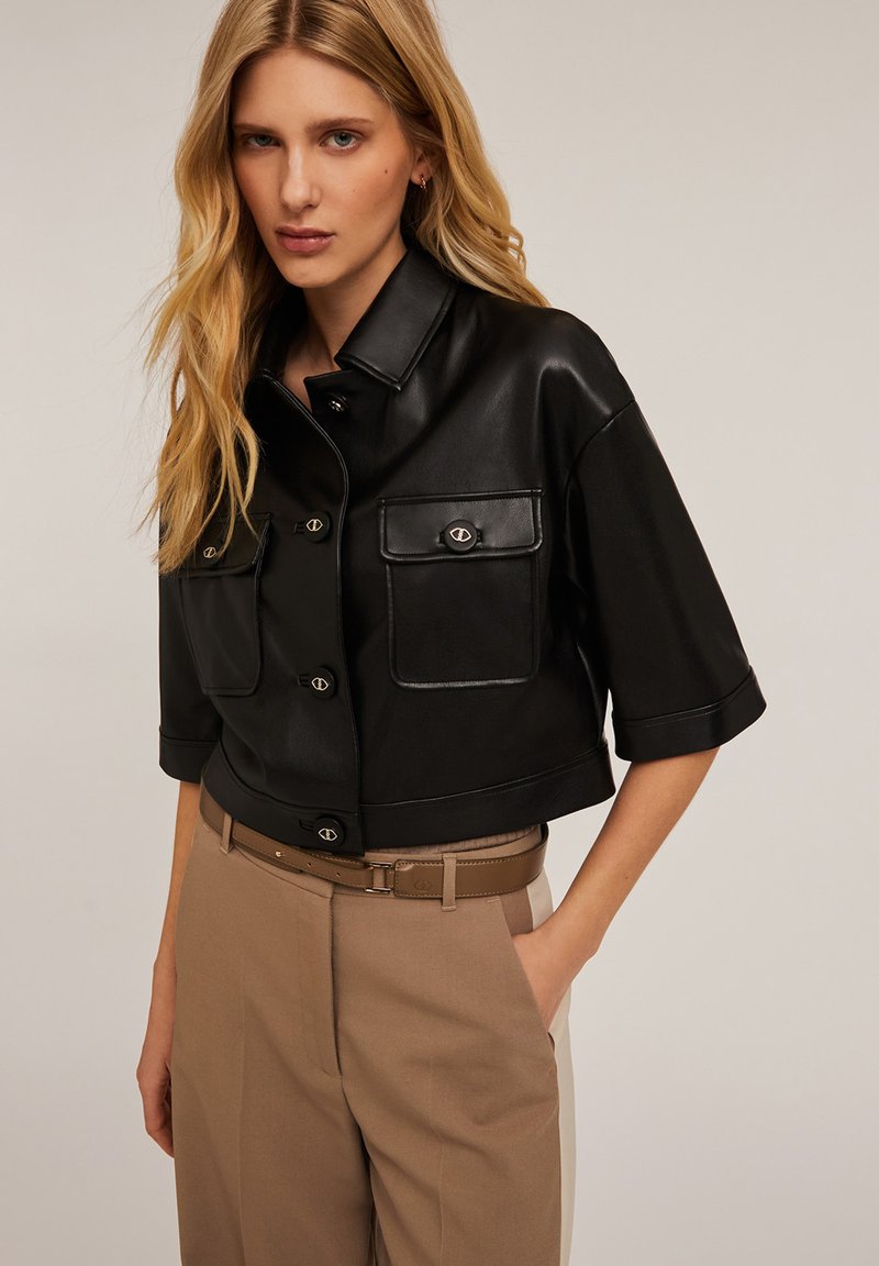 Motivi CROPPED CON COLLETTO - Giacca in similpelle - nero