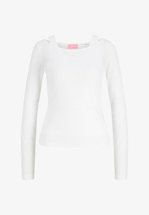 Biele dlhé rukávy rebrovaný pletený top so štvorcovým výstrihom a dvojitými ramennými remienkami, priliehavý strih.