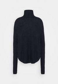 Laivastonsininen pooloneule pehmeästä neuloksesta. Pitkät hihat ja pyöristetty helma antavat rentoutuneen istuvuuden. Ei kuvioita tai koristeita.