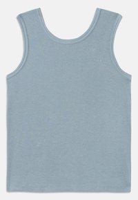 Light blue tank top made of ribbed fabric. Features a round neckline and wide armholes. Flat seams at the edges and a straight cut hem.
