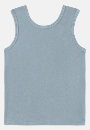 Light blue tank top made of ribbed fabric. Features a round neckline and wide armholes. Flat seams at the edges and a straight cut hem.