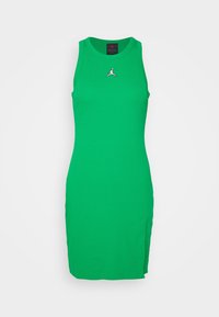 Vihreä, hihaton mekko resorikankaasta. Siitä löytyy sivuhalkio ja pieni mustavalkoinen logo rinnassa. Yksinkertainen, vartalonmyötäinen malli.