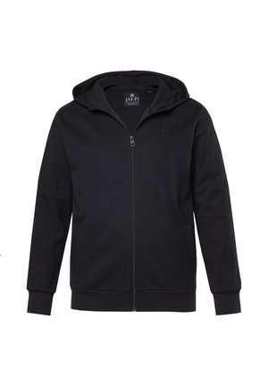 Musta vetoketjullinen huppari, joka on valmistettu pehmeästä kankaasta, edessä vetoketju, säädettävä huppu sekä ribboatut hihansuut ja helmassa. Sisältää hienovaraisen logon yksityiskohdan.