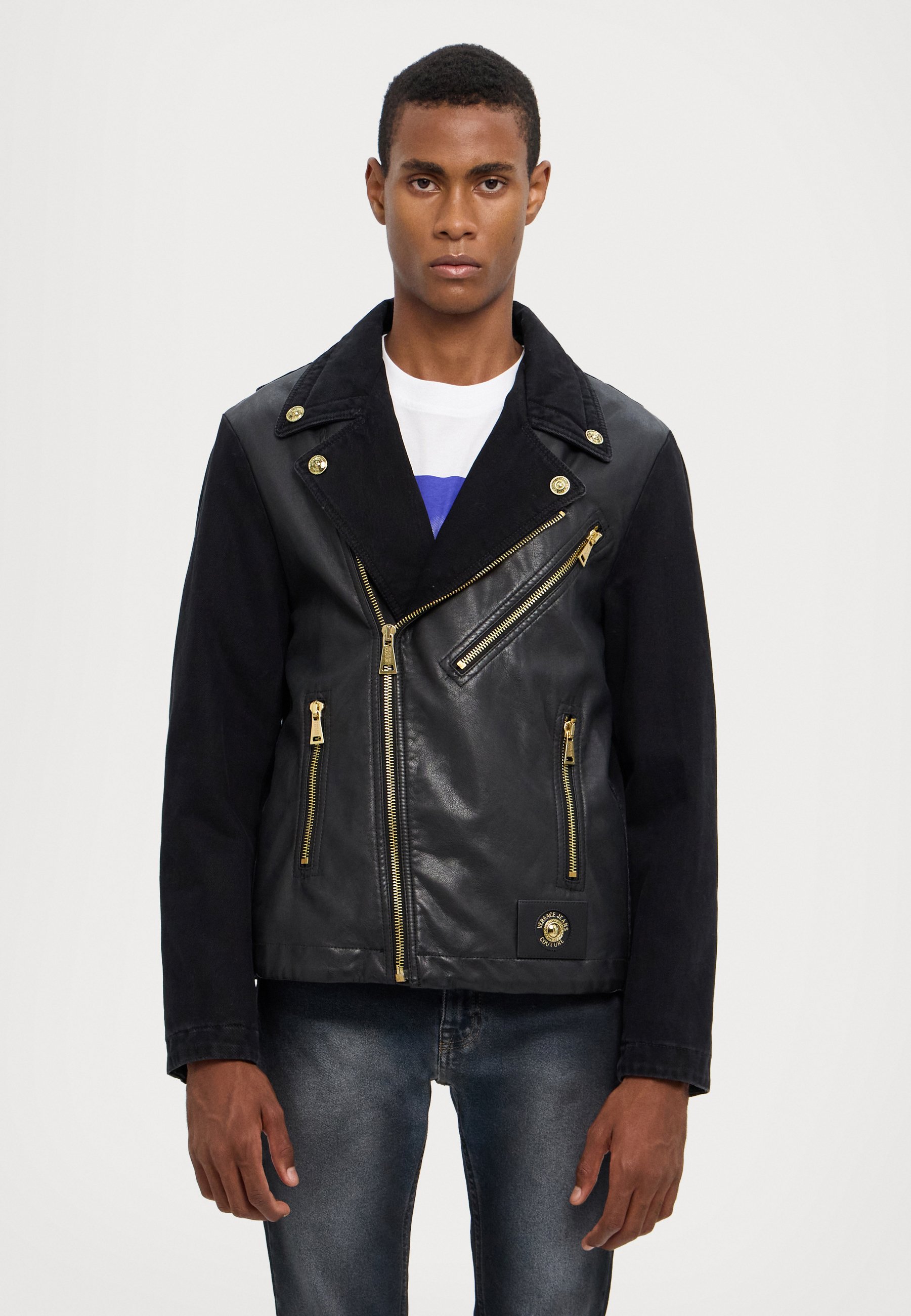 ジャケット・アウター VERSACE JEANS COUTURE Black Denim Jacket Versace Jeans Couture Black Chromo Couture Denim Jacket Versace