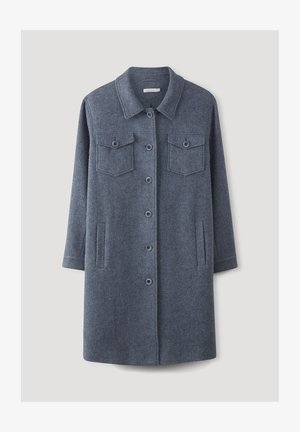 Wollen blend jas in donkerblauw met een knoopsluiting, twee borstzakken, zijzakken en een gekleed kraag. Lange mouwen.