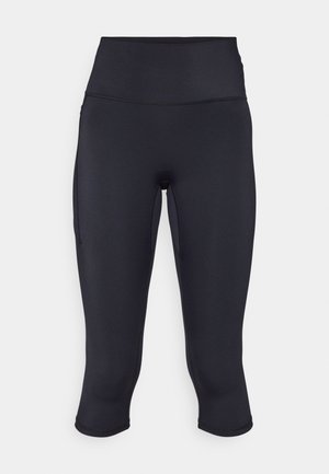 Zwarte capri-legging gemaakt van rekbaar materiaal met een hoge tailleband en zijzak. Zachte textuur met minimale naden voor comfort.