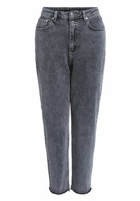 Jeans a vita alta, con gamba dritta, realizzati in denim nero sbiadito, con cinque tasche, zip e orlo grezzo alla caviglia.