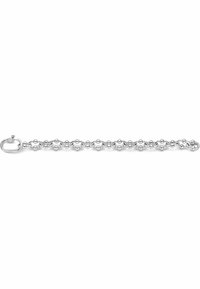 Bracciale in argento con maglie rotonde alternate e una chiusura sicura. Texture liscia con una finitura lucida.