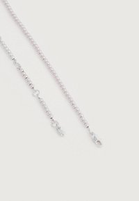 Colar com corrente de contas prateadas de acabamento polido, com fecho de lagosta e uma pequena etiqueta com logótipo.