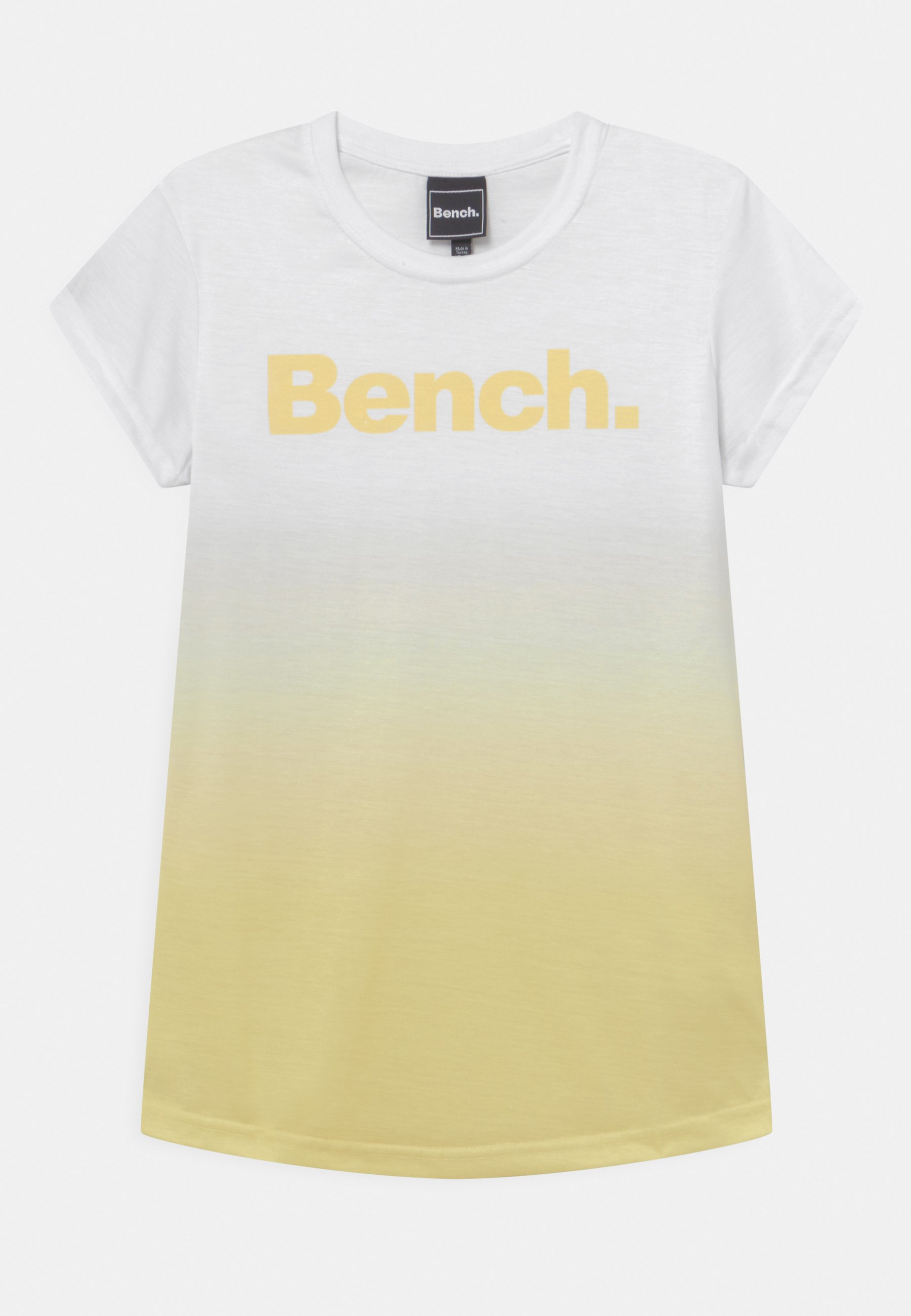 white shirt with yellow writing