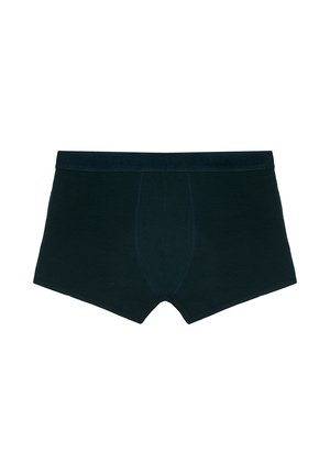 Boxeri pentru bărbați de culoare verde închis, cu talie elastică, cusături plate și panou frontal modelat pe un fundal alb simplu.