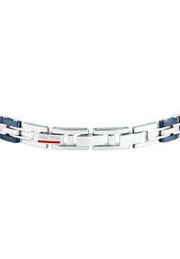 Bracciale in metallo argentato e blu con maglie rettangolari, finitura lucida e un piccolo accento rosso con il marchio "SECTOR".